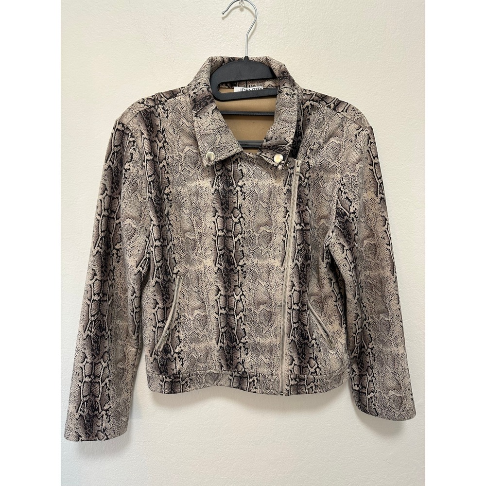 Identity Boutique Snake Print Moto Jacket Women's Size L Lightweight Gray